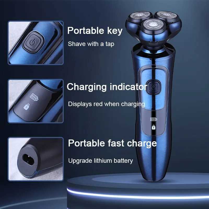 Professional Mens Electric Shavers Razor 3D Beard Trimmer Rotary Facail Head Shaver for Men Sideburn Nose Trimmer Adult RazorXJ241207