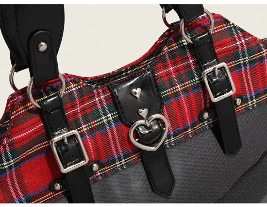 Ita bag retro red checkered shoulder bag womens fashionable and elegant transparent cross body bag canvas casual display handbag 241205