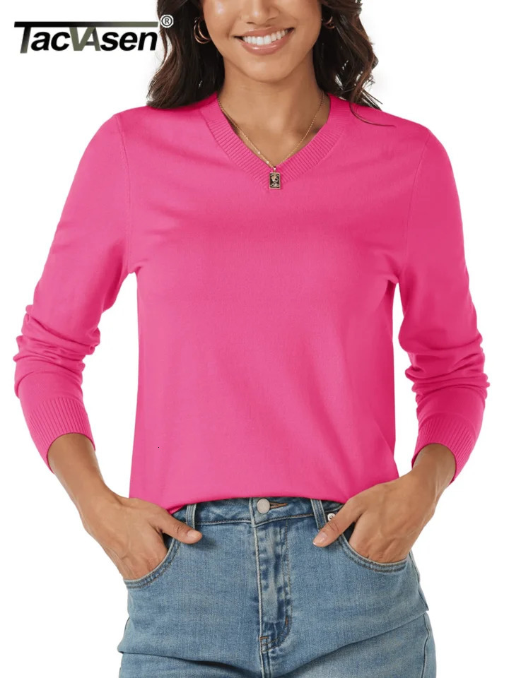 TACVASEN Knitted VNeck Thin Sweater Womens Spring Fall Long Sleeve Basic Layer Tops Fashion Soft Lightweight Casual Pullovers 241203