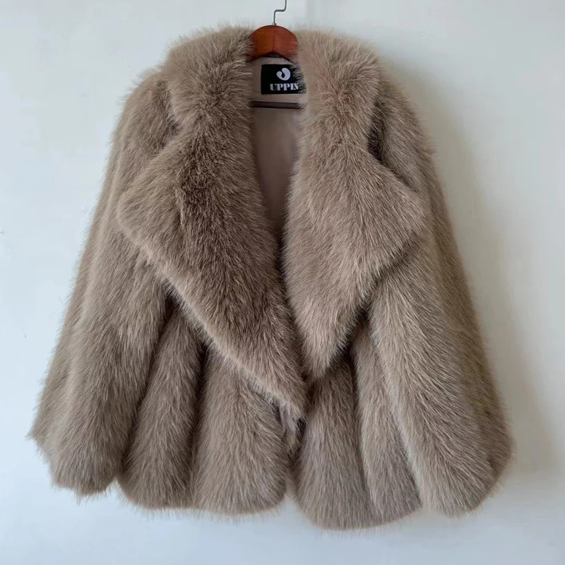Fashionable street style fox fur coat loose suit collar medium long womens autumn and winter fur coat 241202