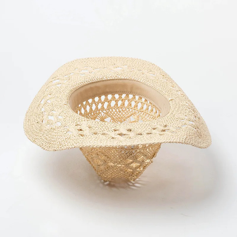 Mens denim summer hat Western style hollow handmade straw hat jazz sun hat womens denim hat pink solid straw hat Hombre 241206