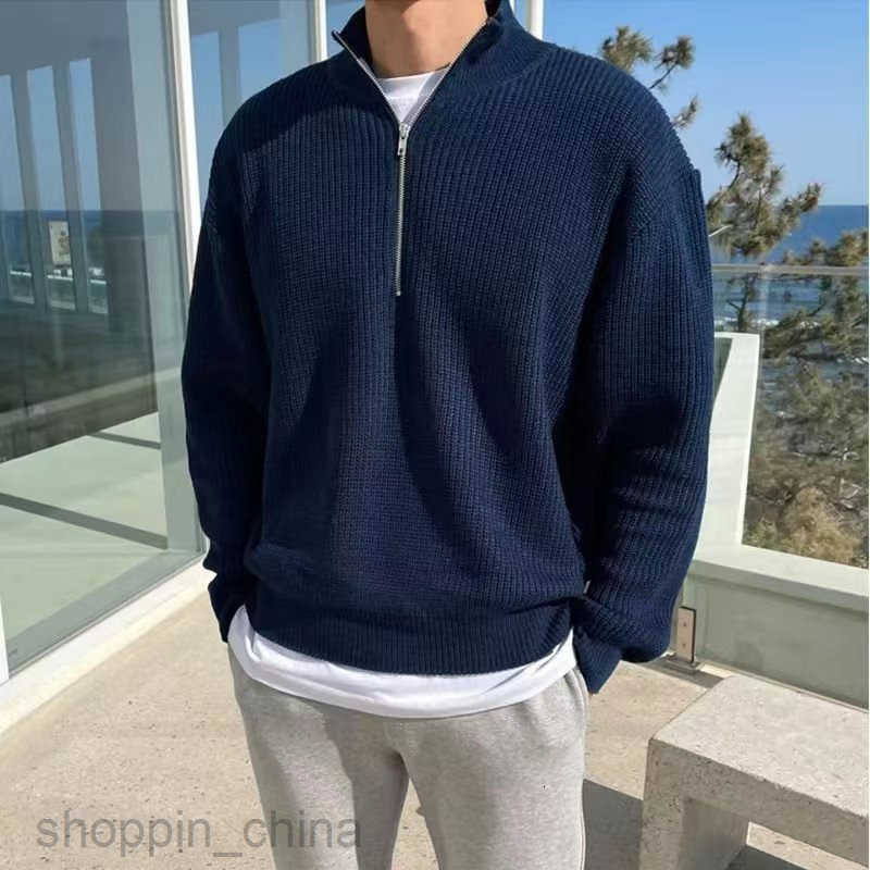 Men's Sweaters Autumn half zip cardigan sweater men's Korean version trendy cool and versatile stand up collar knitted sweater top high neck