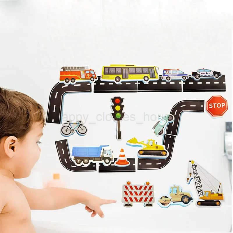 Bath Toys Flexible Road Track Car Train Baby Toys Kids Bathroom Bathtub Soft EVA Paste Early Education DIY Sticker Puzzle ToysXJ241207