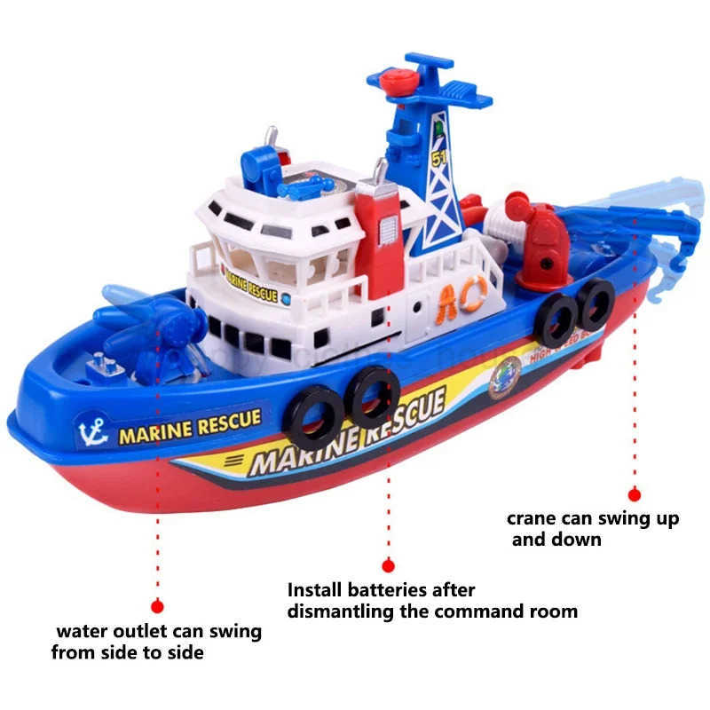 Pool Bath Toys For Kids Music LED Light Electric Marine Rescue Fire Fighting Boat Classic Children Spray Water Toys SummerXJ241207