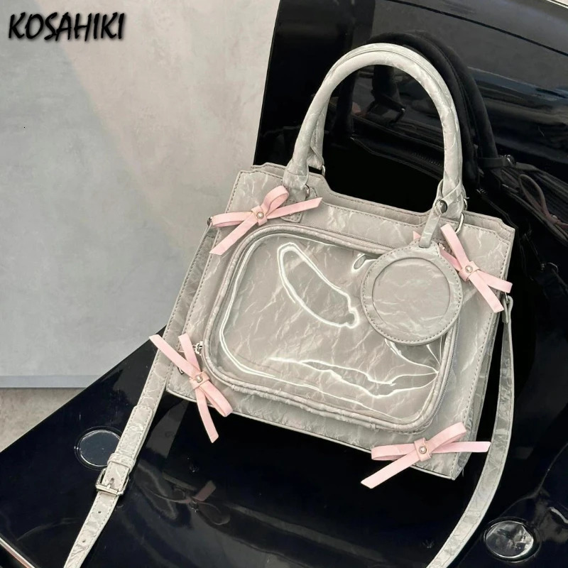 Vintage chic bow transparent zipper Ita bag Sweet Y2k fashionable cute shoulder bag fashionable luxurious womens shoulder bag 241205