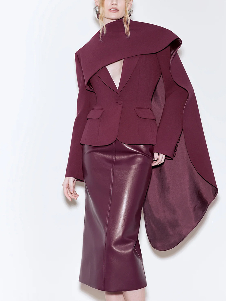 Solid Spliced Pockets Jackets For Women Scarf Collar Long Sleeve Temperament Designer Coats Female Fashion Style