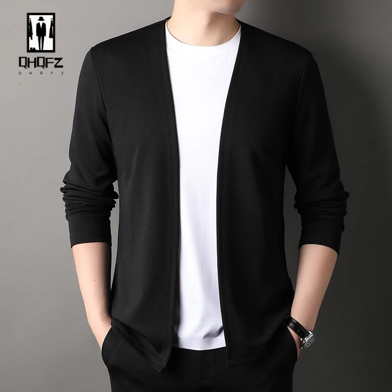 Mens long sleeved cardigan wool sweater casual fashion top 241206