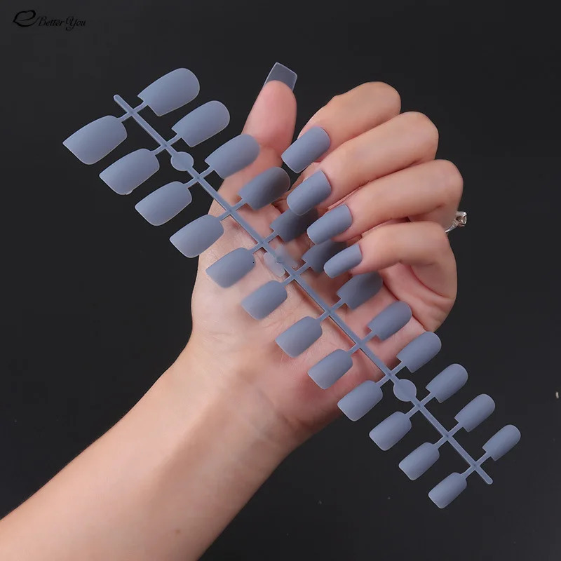 Solid Color Long Square Head Frosted Manicure Patch Wearing Nail Piece Semi-finished Fake Nails Multi-color Strip False Nails 241206