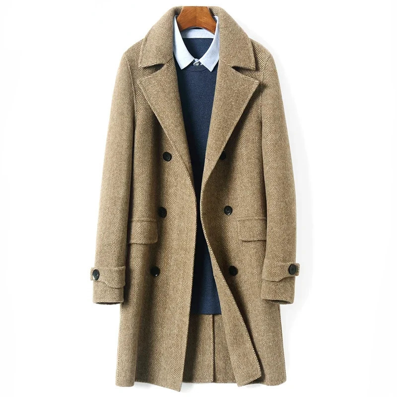 Winter 100% wool coat mens retro double-sided wool coat mens mid double layer wool jacket mens Chaqueta FC 241204