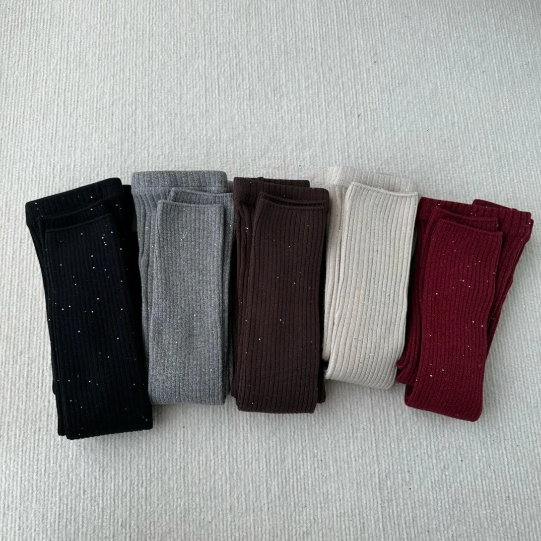 5 colors of womens autumn knitted long legs sparkling Bingbing small sequin long legs Ankora Burgundy pants solid leggings 241206