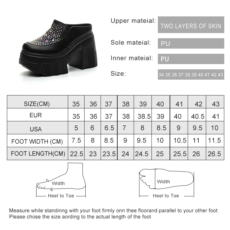 AIYUQI Women's Slipper Genuine Leather Summer Women's Slippers Rhindiamonds 11cm High Toe Closed Slippers Women