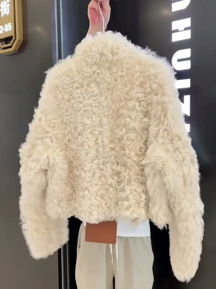 Lamb Fleece Fur Coat for Women - Warm Thick Versatile Winter Coat with Integrated Fur