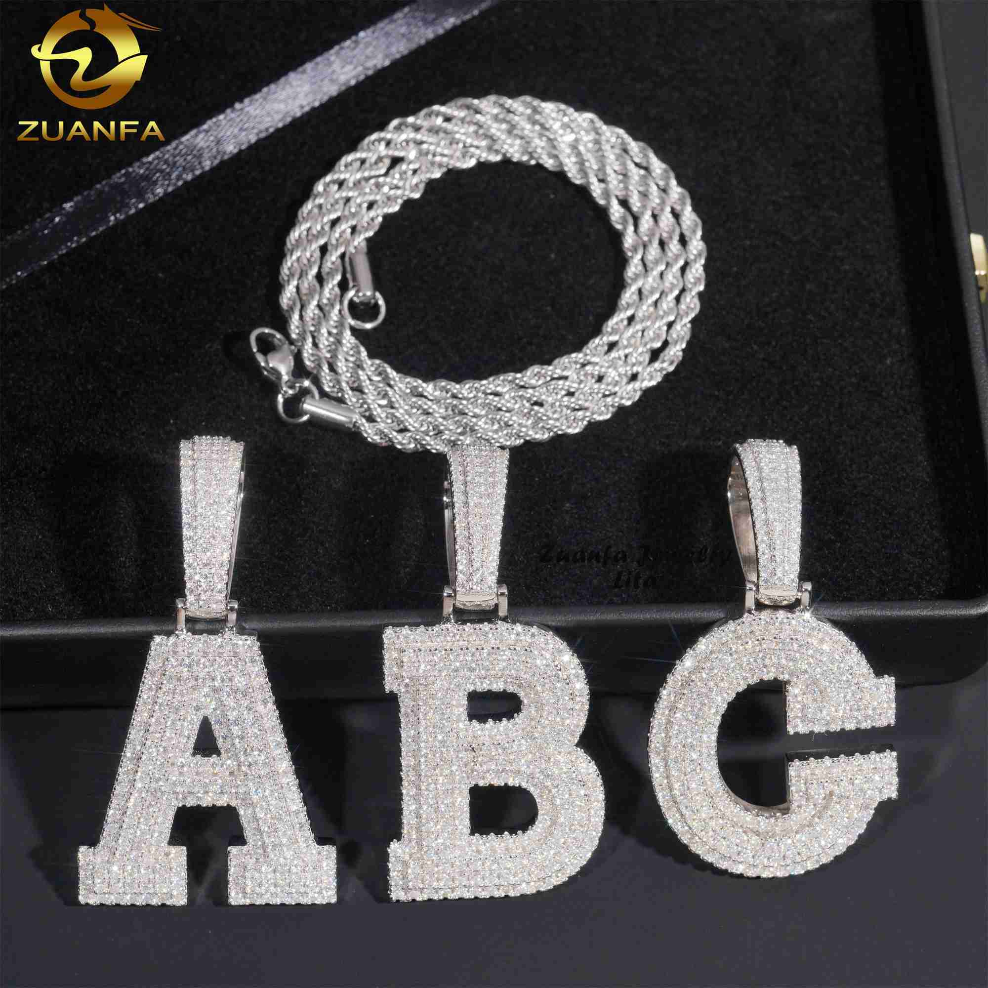 Custom High Quality Iced Out VVS Moissanite Diamond Silver 925 Initial Hip Hop Letter Pendant