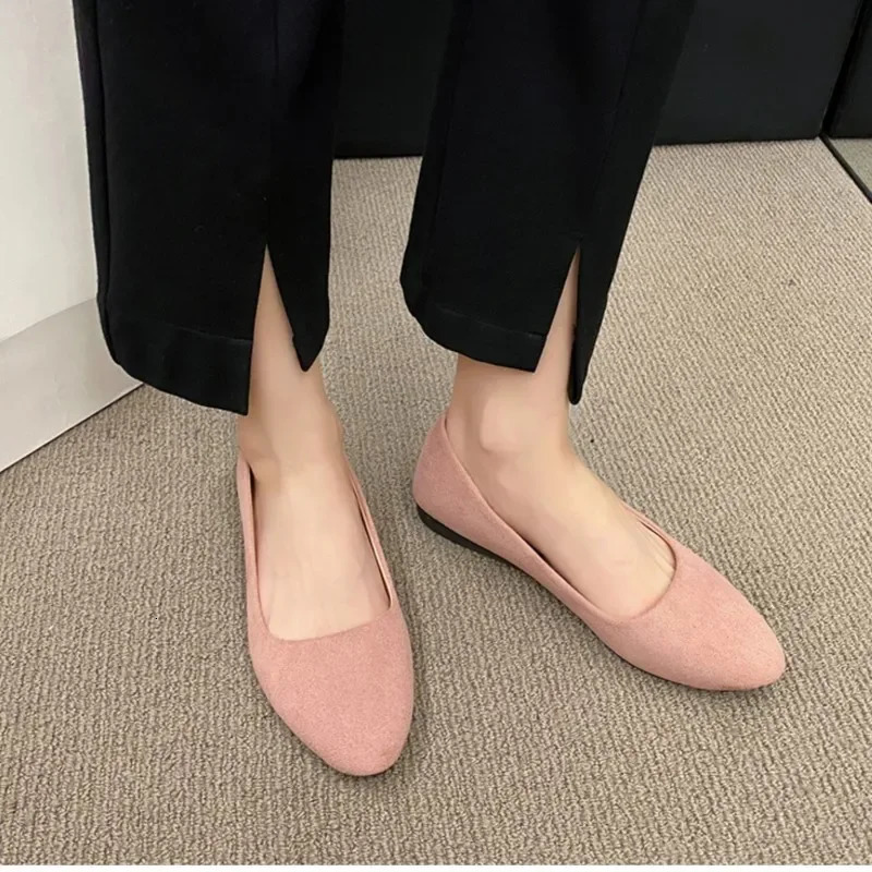 Spring Womens Flats Pointed Toe Boat Shoes Candy Color Slip on Flat Flock Ballet Comfortable Ladies 241225