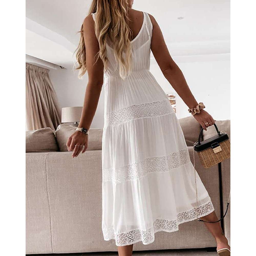 European American Spring Autumn Lace High Waist Curved Split Commuter Interior Strap Dress 2024 New Style Unique and Elegant Clothing