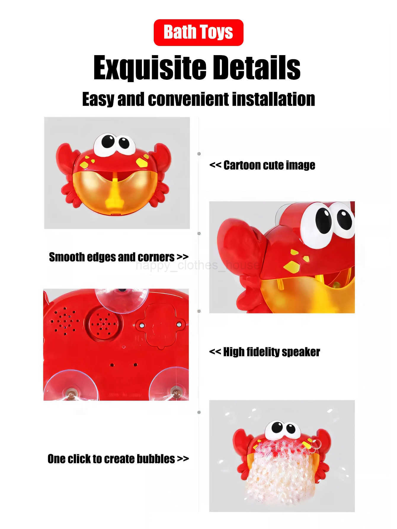 1pcs Kids Red Crab Spit Bubble Machine Baby Bath Toys Kids Bathtub Water Play with MusicSurprise gift for boys girlsXJ241207