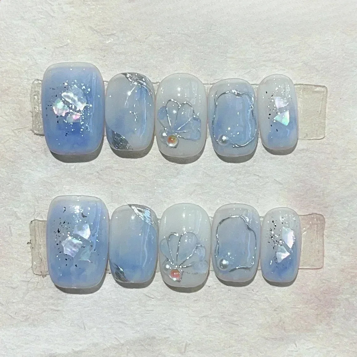 10Pcs Short Square Handmade Press On Nails Full Cover Flower Cat Eye Small Fresh Ballet False Nails Wearable Manicure Nail Tips 241206