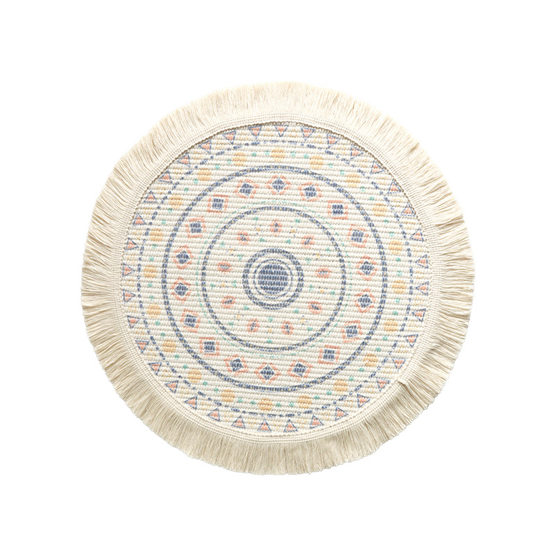 14cm Printed cotton placemats bohemian tassels printed placemats home insulation plates mats coasters