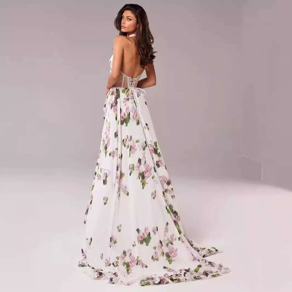 off shoulder European and American women's fashion, organza fairy long style evening dress, 2024 versatile new trendy clothing ins