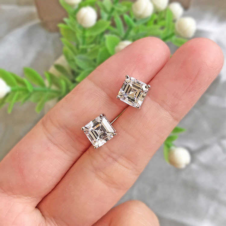 Hot Sale Pass Diamond Tester Top Quality Stud Earring Screw Back Hiphop Jewelry Asscher Moissanite Earrings