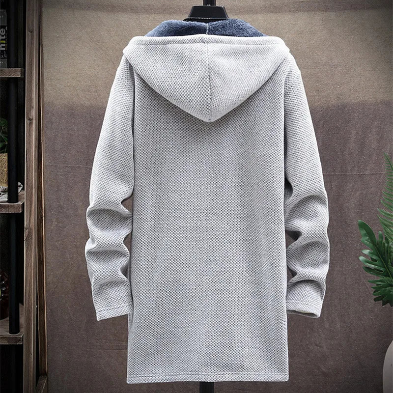 Winter mens sweater wool cardigan ultrathin winter long hooded thick coat clothing 241206