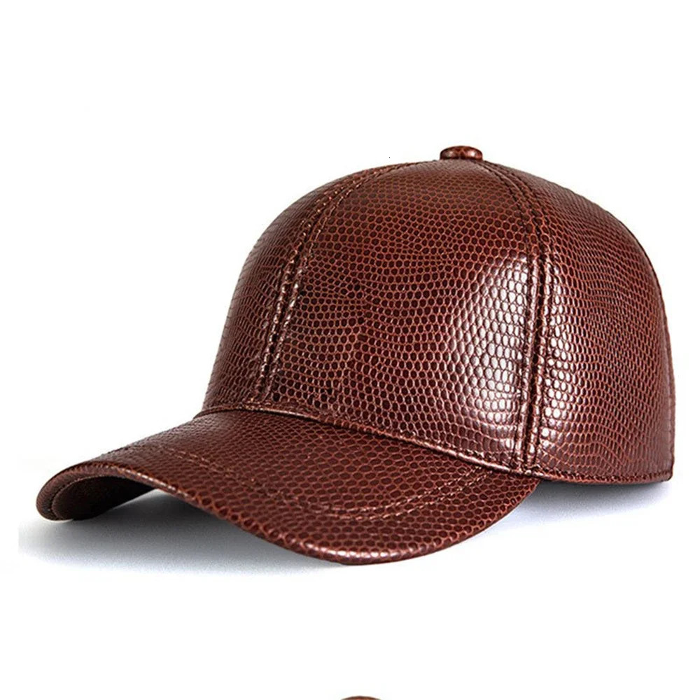LA SPEZIA Winter Hat Mens Real Leather Baseball Hat Mens Cowboy Leather Adjustable Dad Hat Mens Burgundy Black Brown Coffee Blue 241206