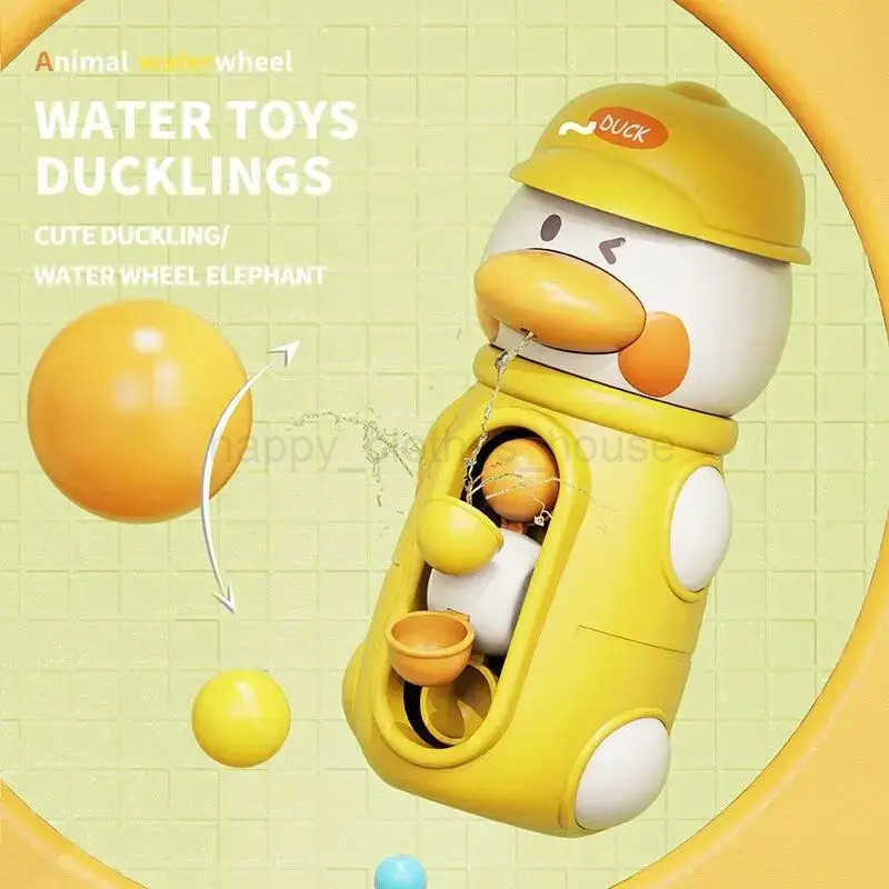 Bath Bathtub Toys for Toddlers 1 2 3 Years Old Duck Rotatable Waterwheel Bathroom Strong Suckers Water Scoop Fun Bath Toys GiftsXJ241207