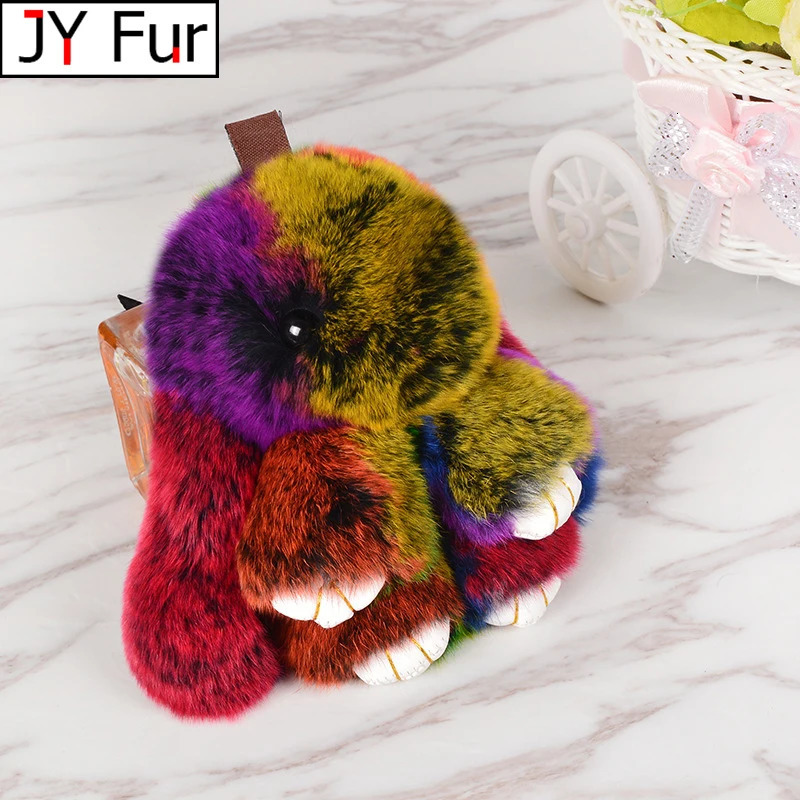 15cm Cute Fluffy Rabbit Keychain Real Rex Rabbit Fur Keychain Womens Bag Toy Fluffy Pom Cute Fluffy Pom Keychain 241206