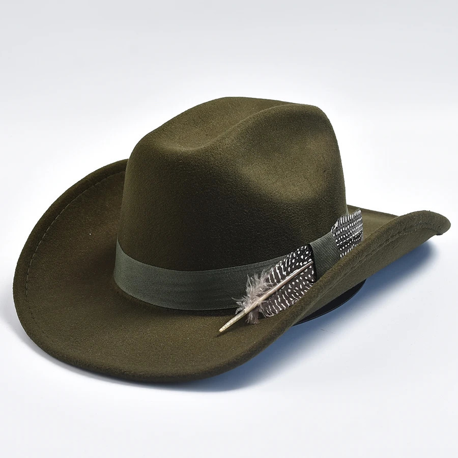 Mens handmade feather cowboy hat retro curve Brim gentleman Fedora jazz hat Sombrero Hombre 241206