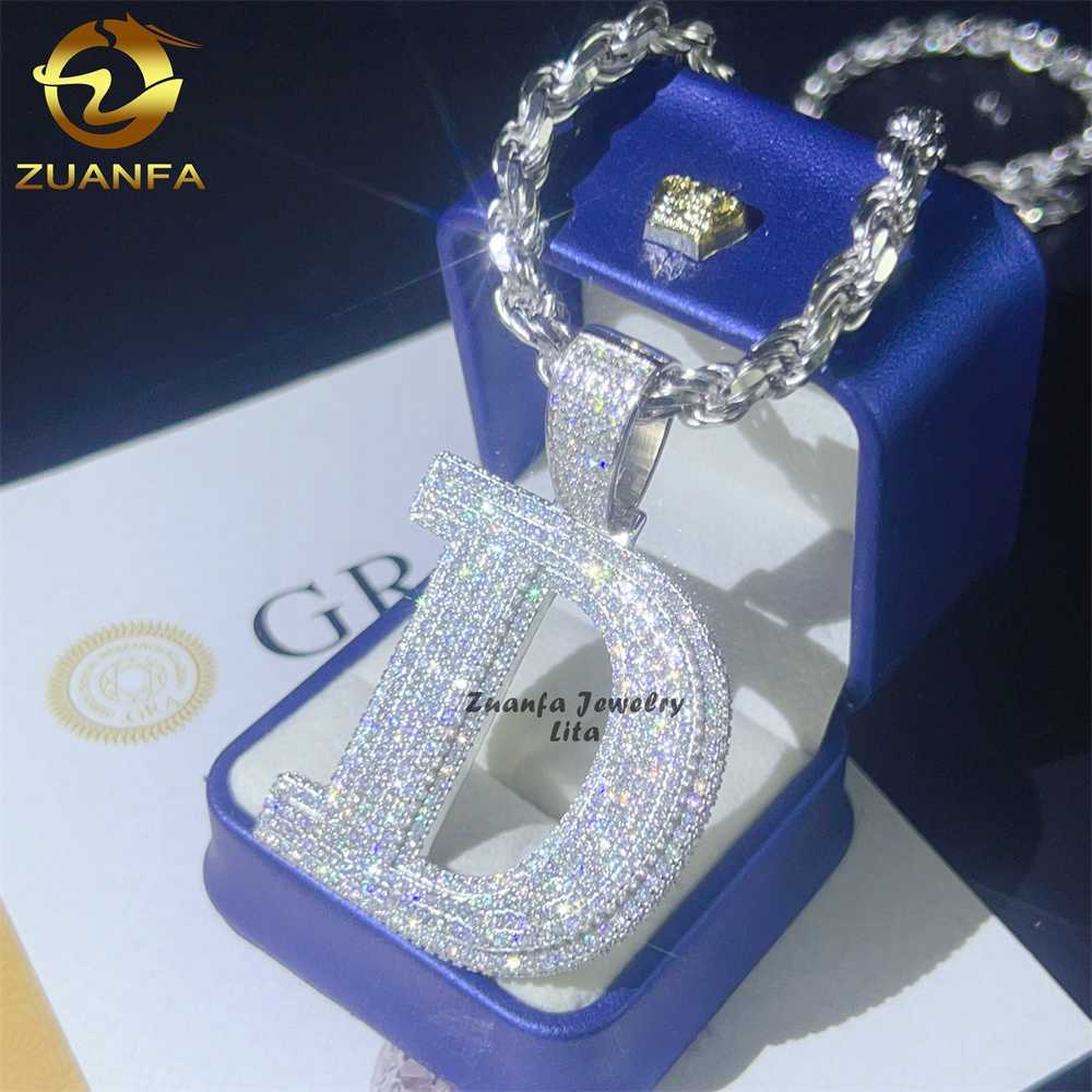 Custom top quality hip hop iced out diamond 925 sterling silver gold initial moissanite letter pendant