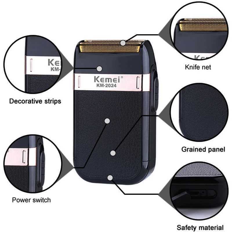 Kemei 2024 Rechargeable Shaver For Men Washable Electric Shaver Beard Shaving Machine Bald Head Electric Razor With Extra MeshXJ241207