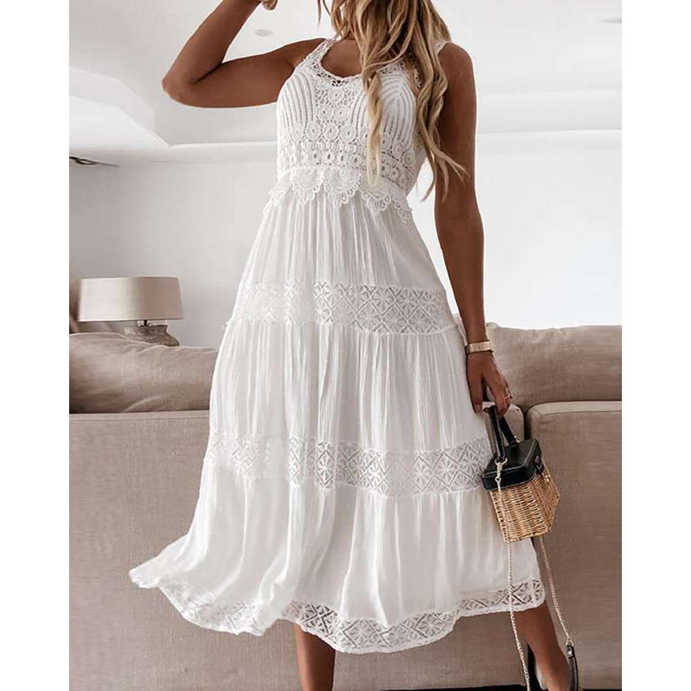 European American Spring Autumn Lace High Waist Curved Split Commuter Interior Strap Dress 2024 New Style Unique and Elegant Clothing