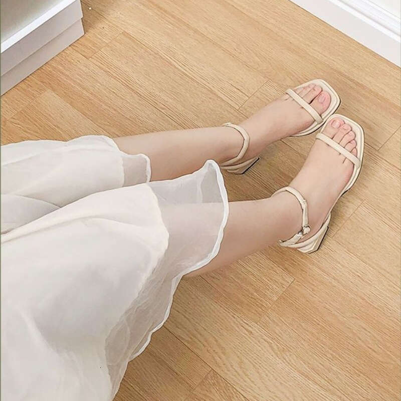 2025 Fashion Summer Shoes Woman's Sandals Narrow Band Vintage Square Toe Ankle Strap Thong Sandalias Shape Design Elegant Women 35-40