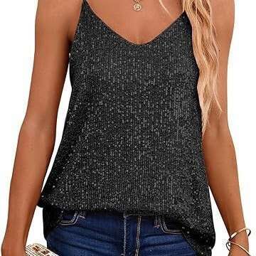 European and American style loose V-neck sleeveless sequin deep V-strap 2024 new casual versatile fashion clothing