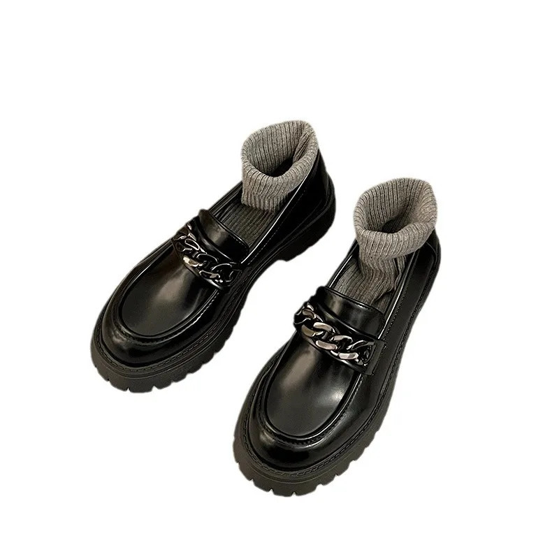 2024Womens Loafers Spring British Style Slip On Platform Mary Jane Shoes Woman Japanese Jk Uniform Lolita Shoe 241206