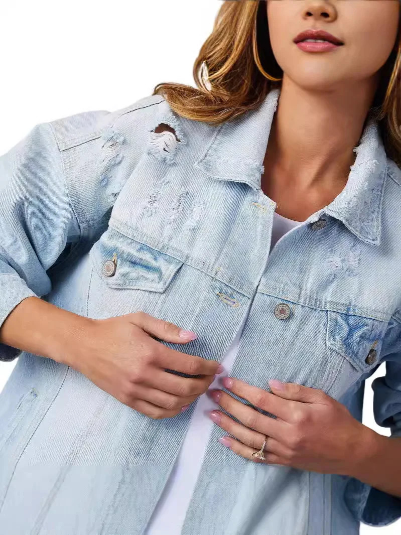 Daily Vintage Womens Denim Jacket Fashion All match Cut Jeans Coat Aesthetic Solid Street Clothing 241206