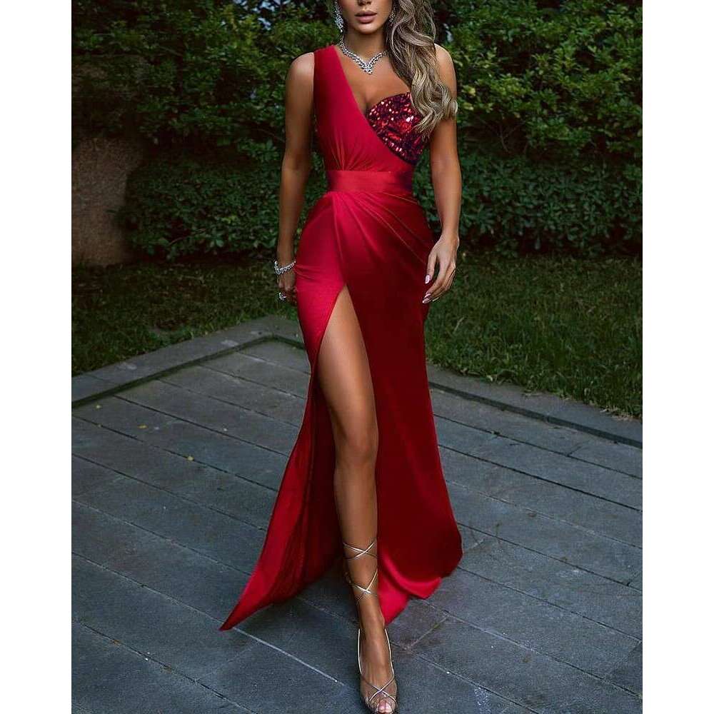 Autumn Spring and Summer Knee Over Elegant Red High Collar V-neck Adult Official Picture Chinese Evening Dress 2024 New Casual Versatile Fashion Cloth