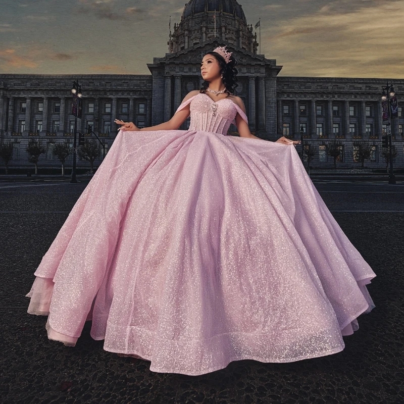 Pink Customized Gorgeous Ball Gown Quinceanera Dresses Beads Bow Tull Corset Party Birthday Vestidos 15 De XV Sweet 16 Dress