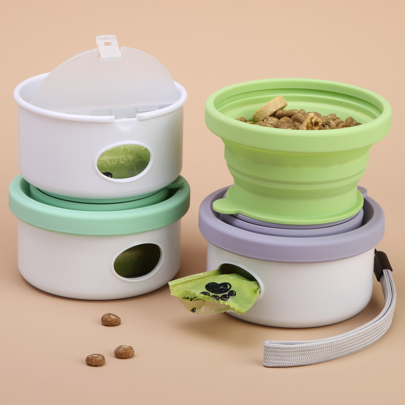 Pet BowlFolding Silicone BowlDog Drinking BowlOutdoor Pet Multifunctional Feeding SetPortable BoxPick Up Poop Bag