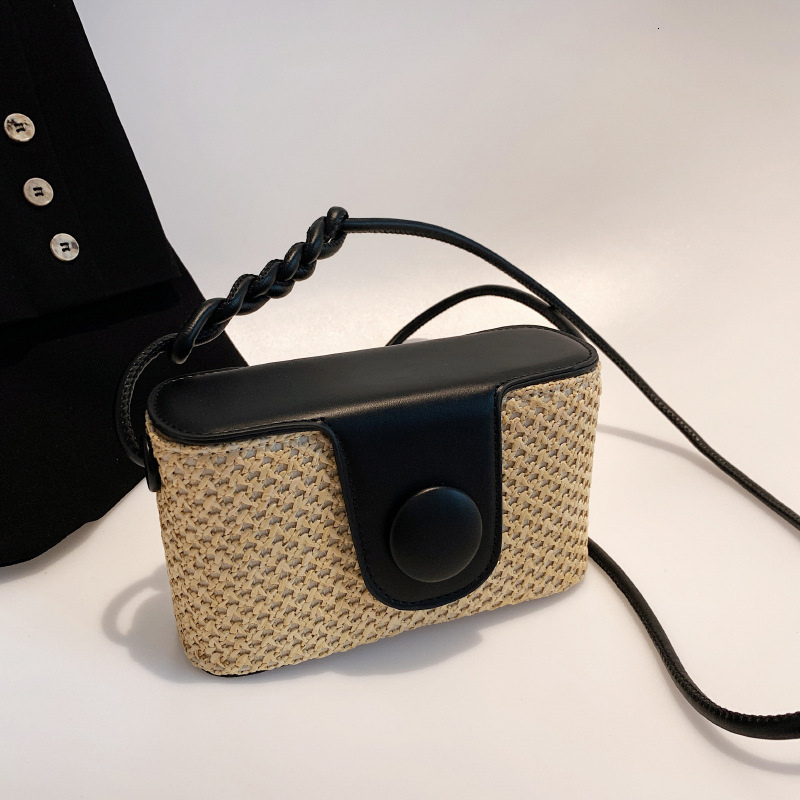 New Straw Woven Box Bag Fashionable Single Shoulder Crossbody Bag Simple And Stylish Designer Women's Handbag
