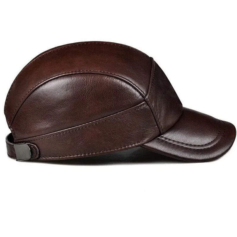 Spring/Summer Mens Genuine Leather Baseball Hat Mens Casual Cowboy Warm 56-60 Adjustable Sprot Flying Hat 241206