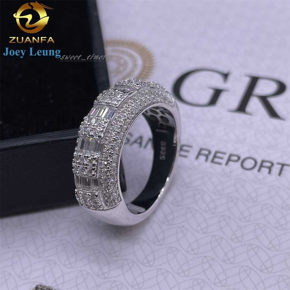 925 Sterling Silver Real Gold Plating VVS Mossanite Diamond Mens Lab Diamond Moissanite Band Ring Hip Hop Ring