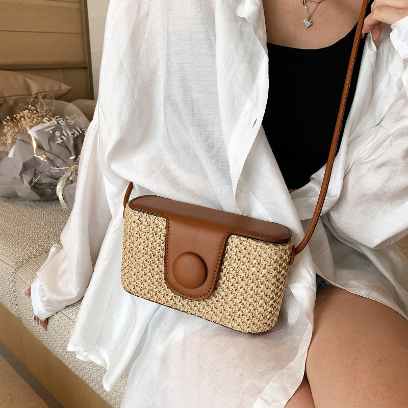 New Straw Woven Box Bag Fashionable Single Shoulder Crossbody Bag Simple And Stylish Designer Women's Handbag
