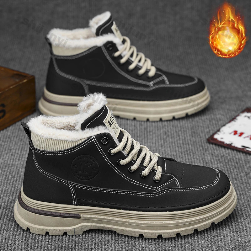 Snow boots winter mens boots 2025 plush comfortable warm outdoor anti slip cotton shoes lace shoelace platform cold resistant hiking boots 241206
