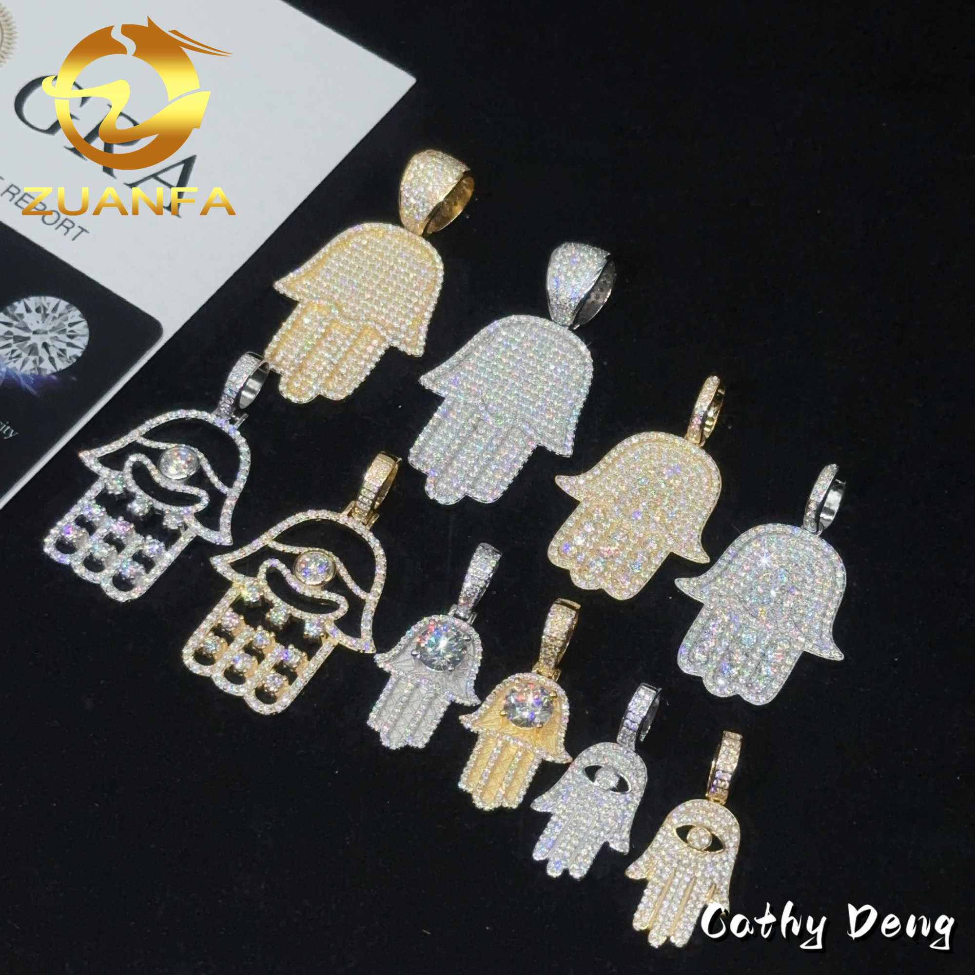Ready to Ship Hand Pendant Moissanite Hip hop Jewelry Hamsa iced out pendant 925 Sterling Silver rapper jewelry charm pendant