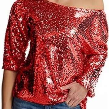 European and American style loose slanted shoulder short sleeved casual sequin deep V-shirt 2024 temperament versatile new trendy clothing ins