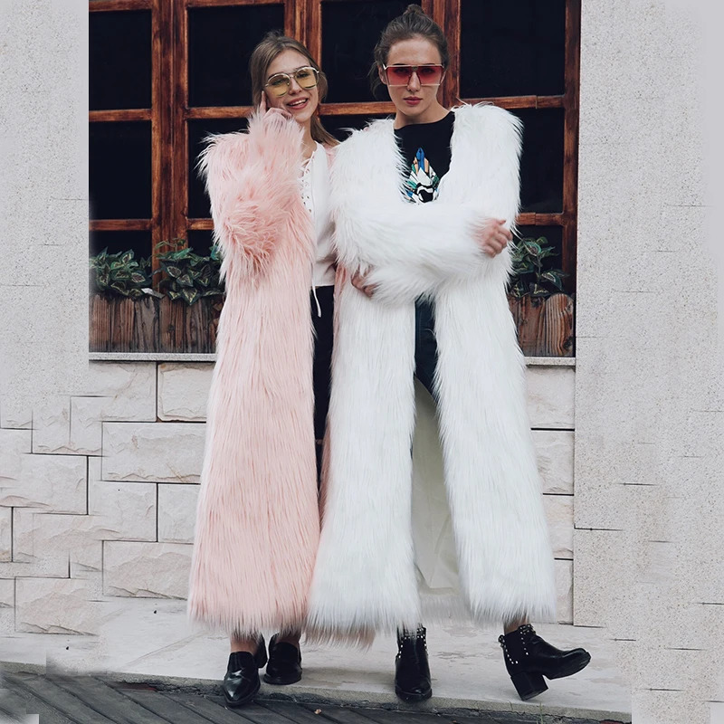 Womens Autumn/Winter Collarless Artificial Fox Fur Womens Ultra Thin Loose Coat Fur Warm Jacket Plus Size 4XL 241202