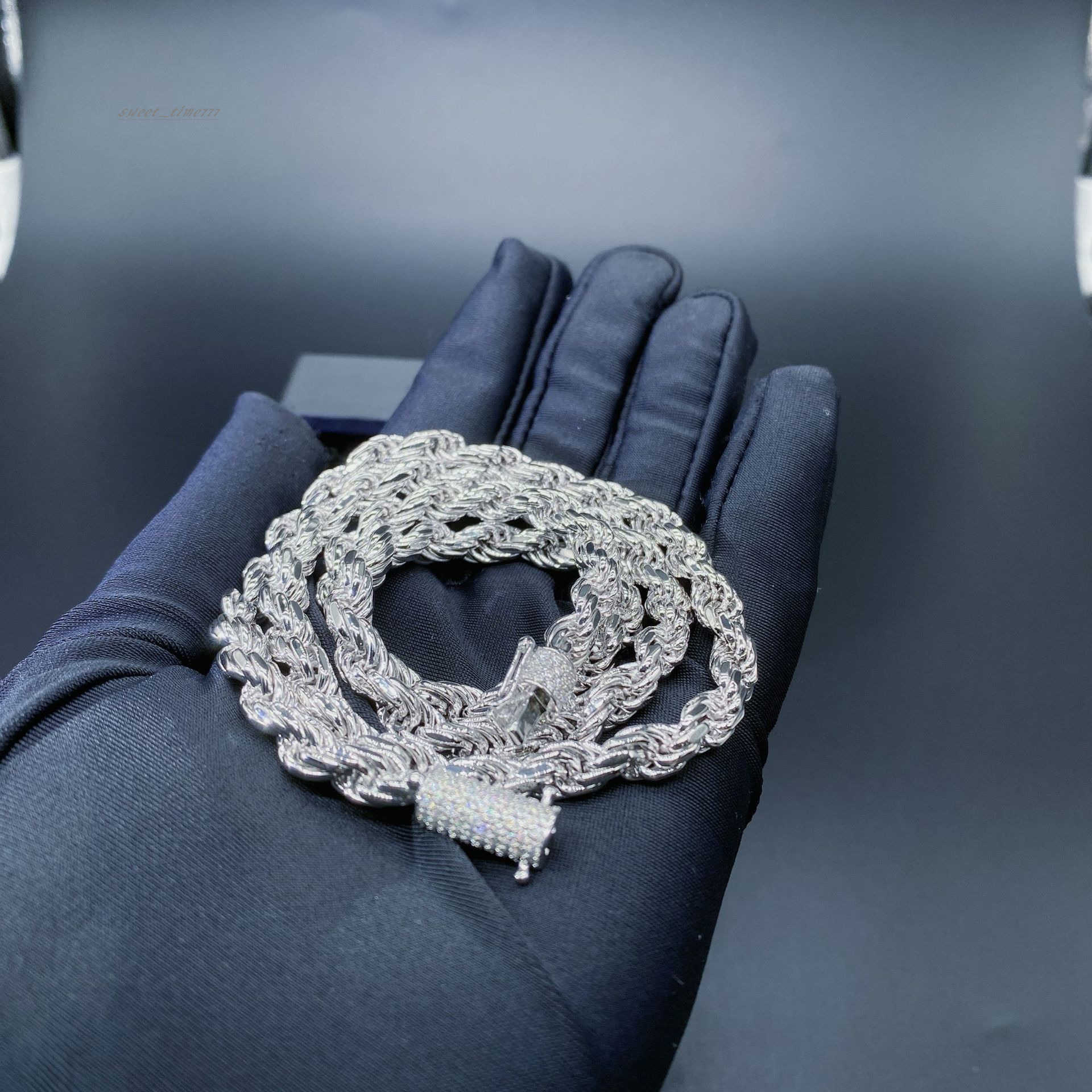 2023 Hip Hop 925 Sterling Silver Lab Diamond Vvs Moissanite Clasp 6mm Rope Chain Necklace for Men Jewelry