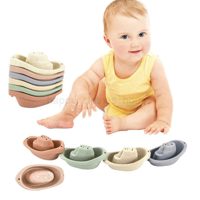 Baby Bath Toys Stacking Cup Toys Colorful Early Educational Baby Toys Boat-shaped Stacked Cup Rainbow Folding Tower Toys GiftXJ241207