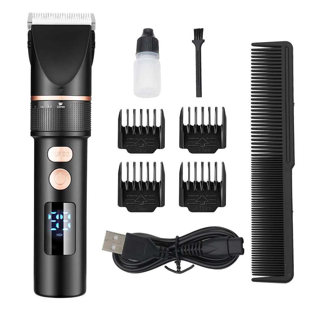 Professional LCD Display Hair Clipper Rechargeable Hair Trimmer Titanium Ceramic Blade Salon Hair Cutting Machine for Men BarberXJ241207
